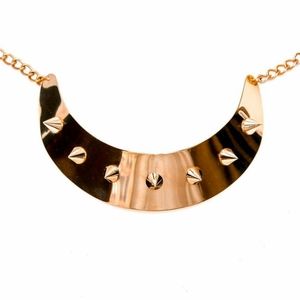 Gold brass spike head plate collar necklace
